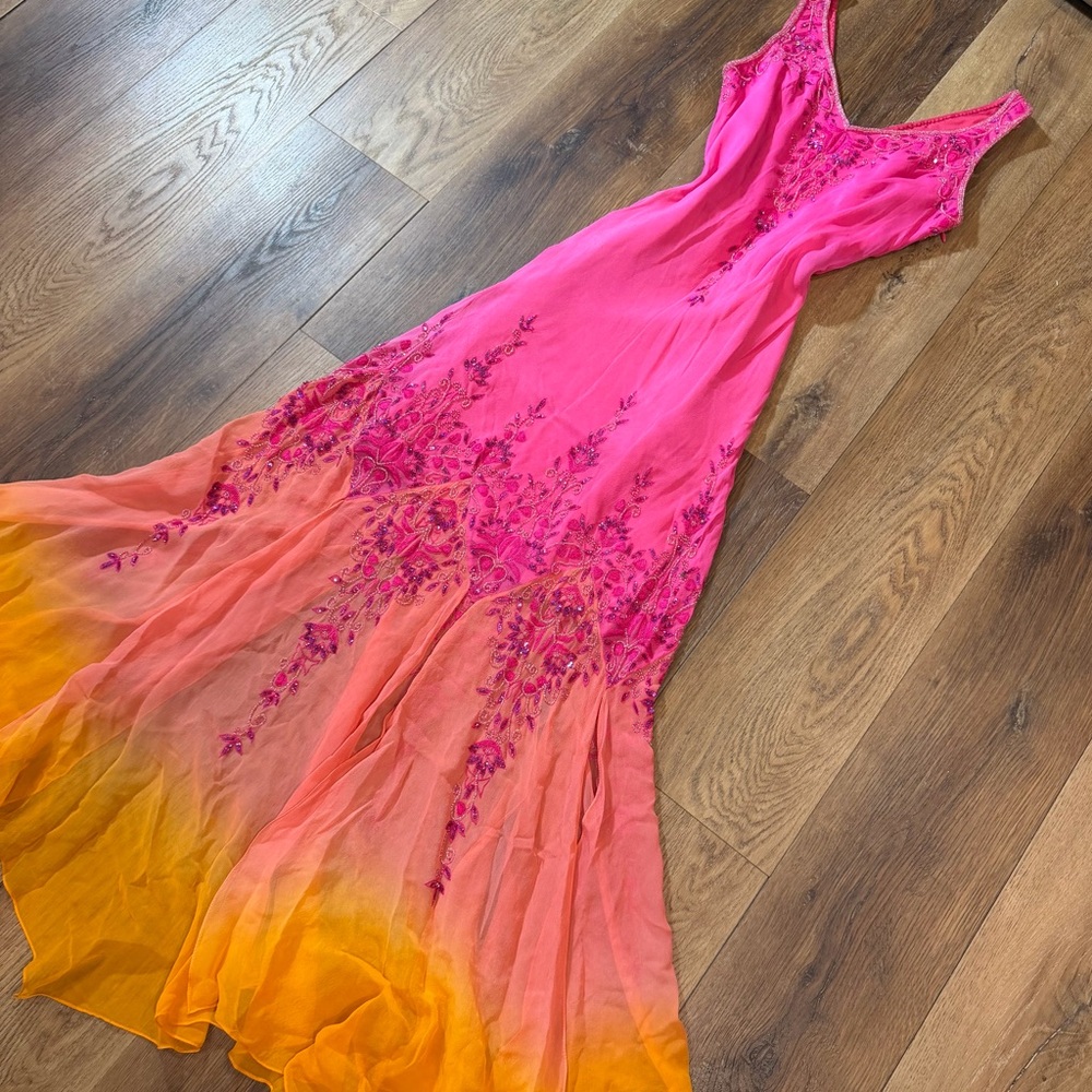 Vintage Y2K 100% Silk Beaded Dress Vintage Beaded Dress Fairy Ombré Rainbow Prom - Picture 16 of 17
